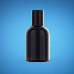 Shiny Black Closed Perfume Spray Bottle With Cap Isolated On Blue Background 3D Illustration