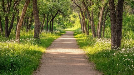 Serene Tree-Lined Pathway in Nature