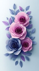 Roses Flower logo 3d vector papercut