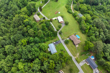 Aerial view of expensive residential houses in small town in rural Tennessee. American dream homes as example of real estate development in US suburbs