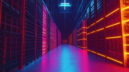 Fototapeta premium Neon Lit Server Room