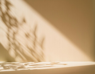 Background image for design or product presentation, with a play of light and shadow, in light, warm neutral tones