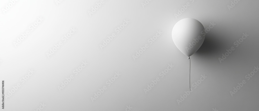 Poster a white balloon is floating in the air with a string attached to it