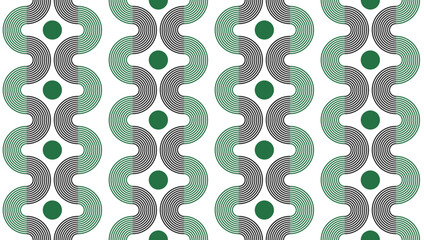 Refined bohemian striped ogee ovals green Vector Pattern.
Retro dots line stripes geometrics green black white seamless pattern.