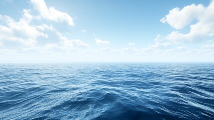 Obraz premium Blue Ocean Waves Under Sunny Sky With White Clouds Background