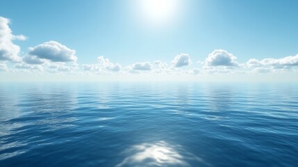 Fototapeta premium Calm Blue Ocean With White Clouds And Bright Sunlight