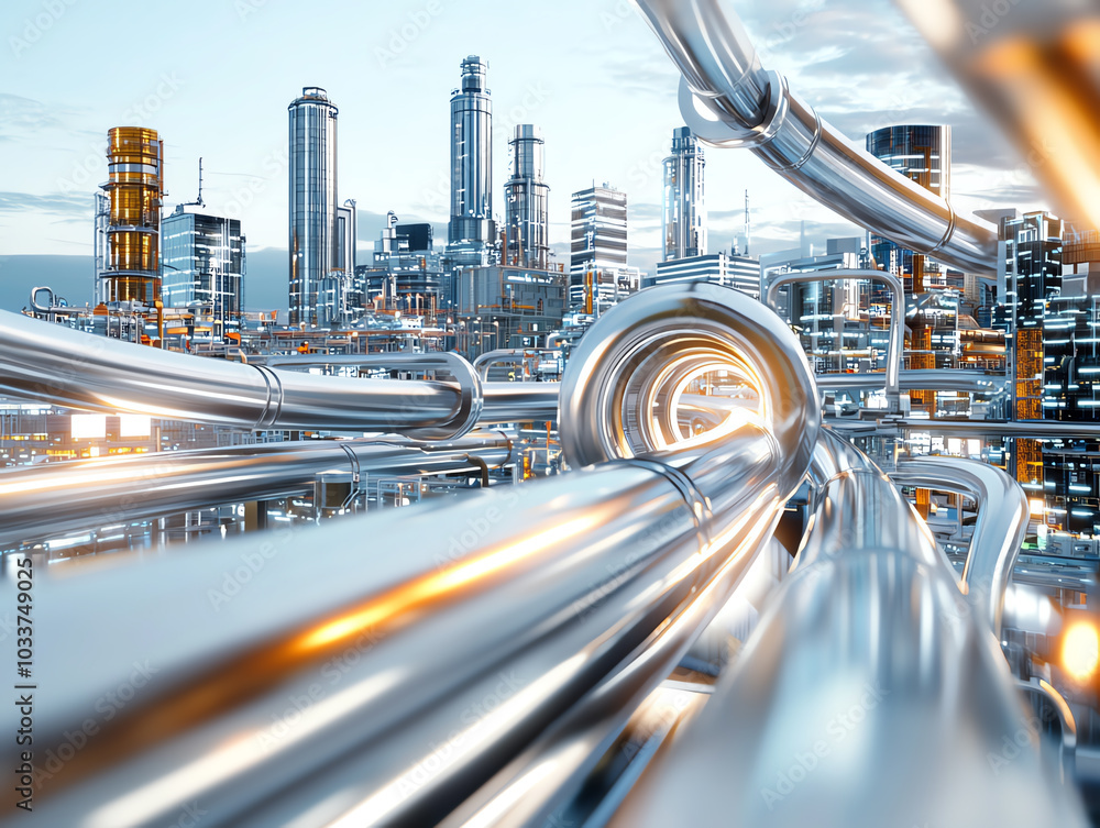 Aufkleber futuristic urban pipeline network exploring the integration of industrial infrastructure within a mo