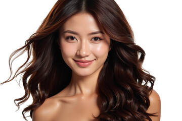 Fototapeta premium Beautiful Asia Woman with Long Wavy Brunette Hair isolated PNG