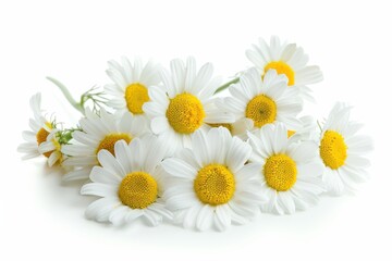 Fototapeta premium Beautiful Chamomile Flowers Isolated on a White Background Perfect for Natural Health and Wellness Promotions