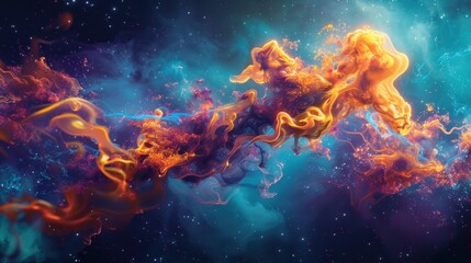 Obraz premium Captivating image of a fiery cosmic explosion in a vibrant swirling celestial nebula Dramatic and display of energy color and natural astral phenomena in the depths of the universe