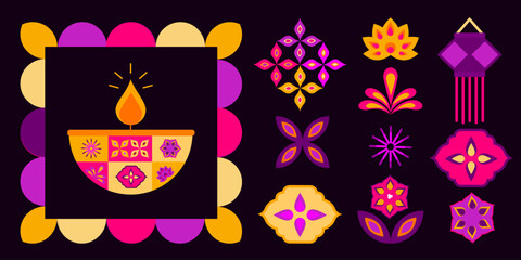 Happy Diwali, festival of light. Minimalist geometric elements collection. Simple trendy graphic element vector set