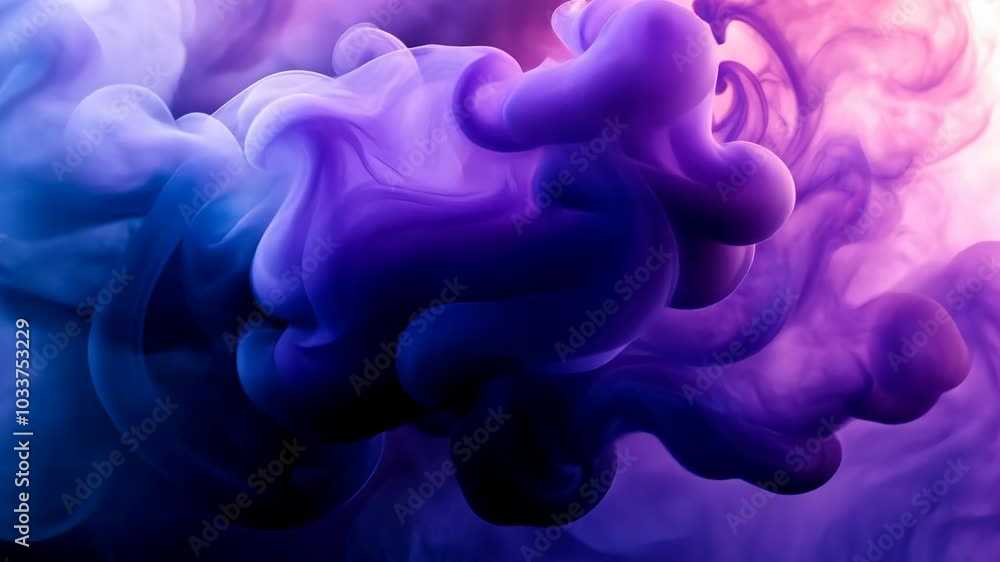 Poster purple and blue ink swirl together to create an abstract pattern against a dark background