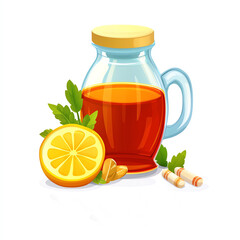 A vibrant pitcher of herbal tea with lemon slices and herbs, capturing a refreshing drink ideal for wellness and relaxation.
