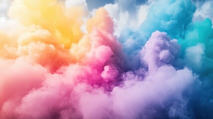 Fototapeta premium A bright blue sky filled with fluffy white cumulus clouds illuminated by sunlight on a clear summer day