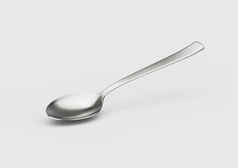 A Gleaming Metal Spoon With Its Elongated Handle And Rounded Bowl White Background 3D Illustration