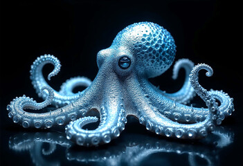 Obraz premium Radiant Wireframe Octopus in the Abyssal Depths