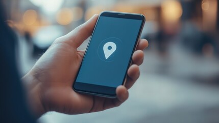 A person uses a mobile phone to find directions with a visible location pin on the screen while exploring the city. Generative AI