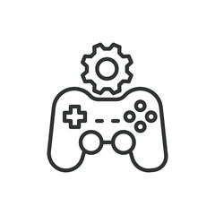 Obraz premium Gamification, in line design. Gamification, game elements, rewards, badges, achievements, leaderboard, motivation, on white background vector. Gamification editable stroke icon