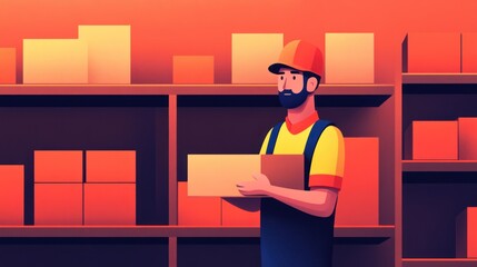 A dedicated warehouse worker organizing packages in a dynamic storage environment the intersection of efficiency and technology in modern logistics