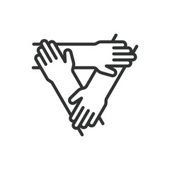 Obraz premium Teamwork hands, in line design. Teamwork hands, collaboration, unity, support, teamwork, helping hands, on white background vector. Teamwork hands editable stroke icon