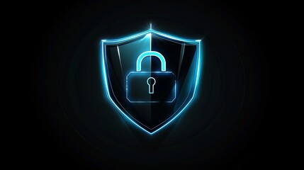 Glowing shield with lock symbol, representing cyber security, data protection, and encrypted information in digital environments.