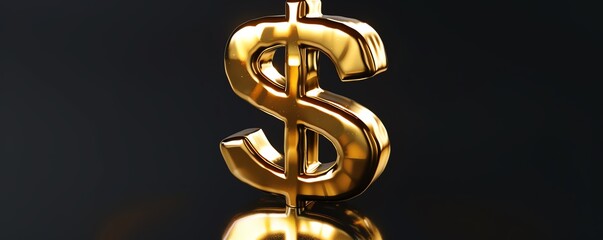 Obraz premium Golden dollar sign symbol on a reflective dark surface conveying wealth, finance, and prosperity concepts. Perfect for financial themes.