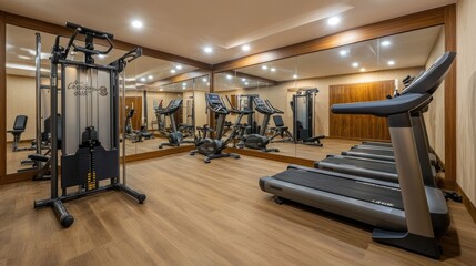 Fototapeta premium Modern Gym with Treadmills and Exercise Equipment