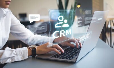 A Modern Office Setting Showcasing Innovative CRM Technology and Professional Collaboration