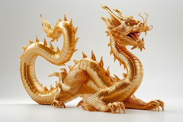 Fototapeta premium A golden statue of a dragon on a white surface