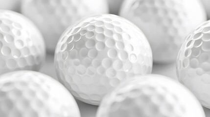 White golf balls on white background, banner, close up view, 3d illustration. 