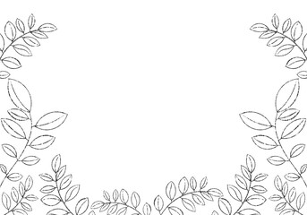 Frame of hand-drawn acacia leaves in grunge style. Ink drawn botanical frame isolated on white background. Frame for cards, invitations, collages.
