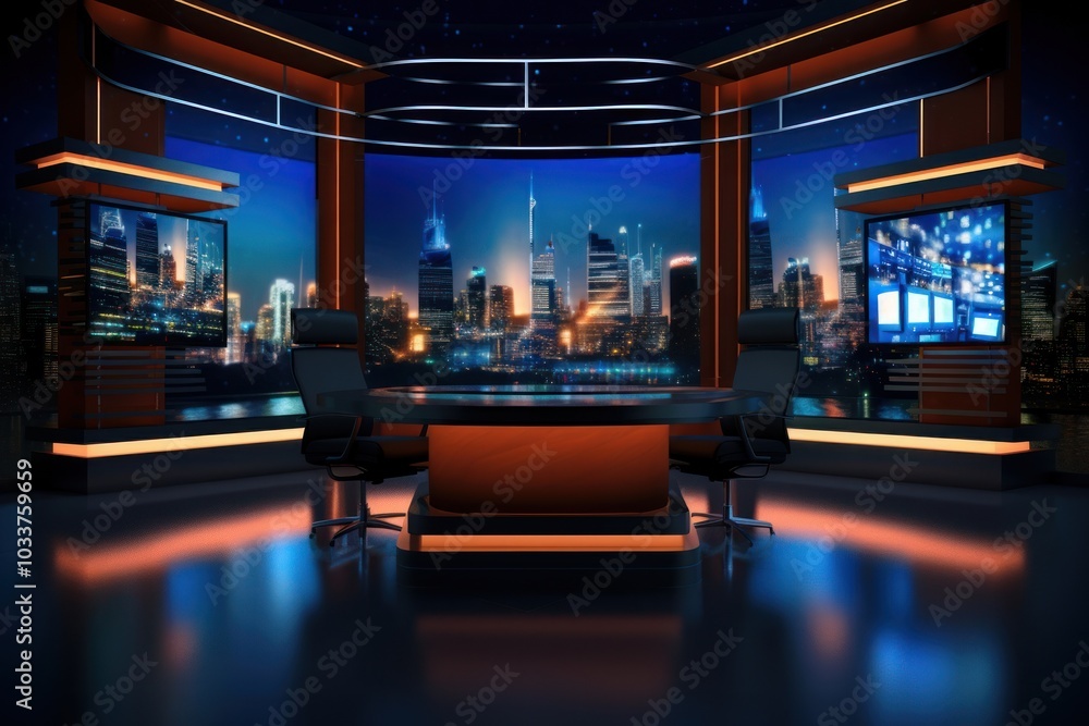 Canvas Prints News television furniture city.  Image by rawpixel.