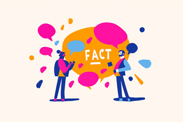 Illustration of people discussing facts and fakes, highlighting the importance of distinguishing truth.