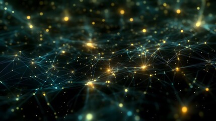 Fototapeta premium A holographic interface showing an array of glowing data points connected by threads of light, symbolizing the power of technology to link devices and systems.