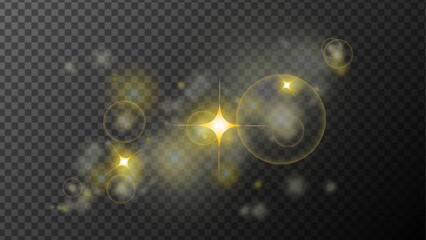 Fototapeta premium Shining star, light spark with rays. Light sparkle bling effect. Golden sparkle light effect isolated on transparent background.Gold luxury sparkle shape illustration element. 