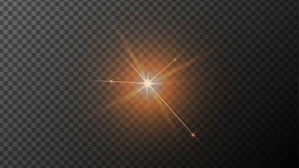 Light effects.Sparkling  Shine light effect. Glitter luxury star on transparent background.Decorative gradient vibrant golden stars. Design illustration for banner, social media, advertising, website.