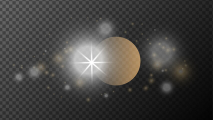 Deep space scene background in stippling.Glitter luxury star on transparent background.Decorative gradient vibrant golden stars. Design illustration for banner, social media, advertising, website.