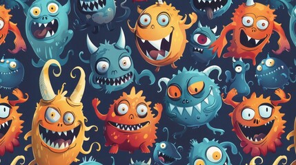 Naklejka premium background many cartoon monsters.