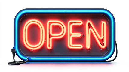 Red Neon Open Sign   Illuminated Business Sign   3D Render