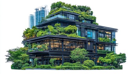 Naklejka premium Modern Building with Lush Green Rooftop Gardens