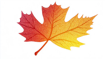 Fototapeta premium Red and Yellow Autumn Leaf with Detailed Veins Isolated on White Background