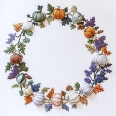 Fototapeta premium Colorful autumn wreath embroidery