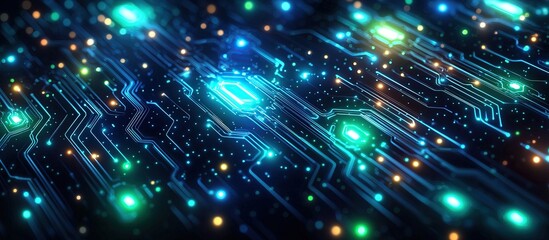 Abstract Circuit Board with Glowing Lights