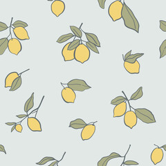 Elegant seamless pattern with lemons on branches