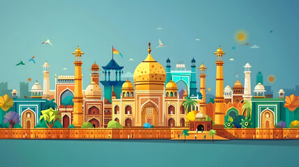 India background showing its incredible culture and diversity with monument, dance and festival