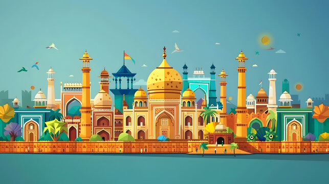 India background showing its incredible culture and diversity with monument, dance and festival