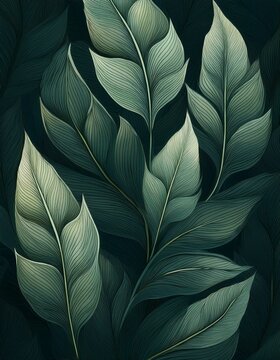 Mit Stiften handgezeichnete dunkelgr&uuml;ne Bl&auml;tter und Pflanzen. Seamless Pattern geeignet als Hintergrund.