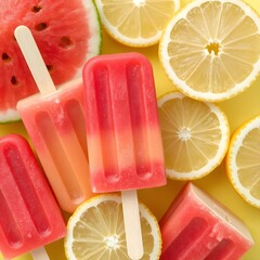 Isolated colorful fruit ice cream lemon and melon
