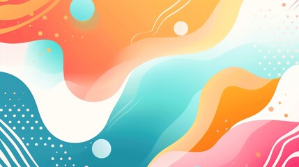 An abstract colorful background with wavy shapes and white dots.