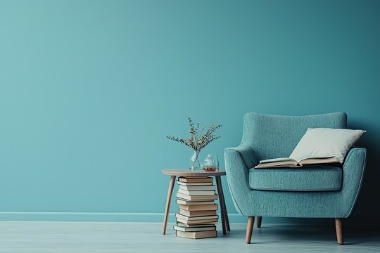 Cozy Reading Nook with Blue Walls